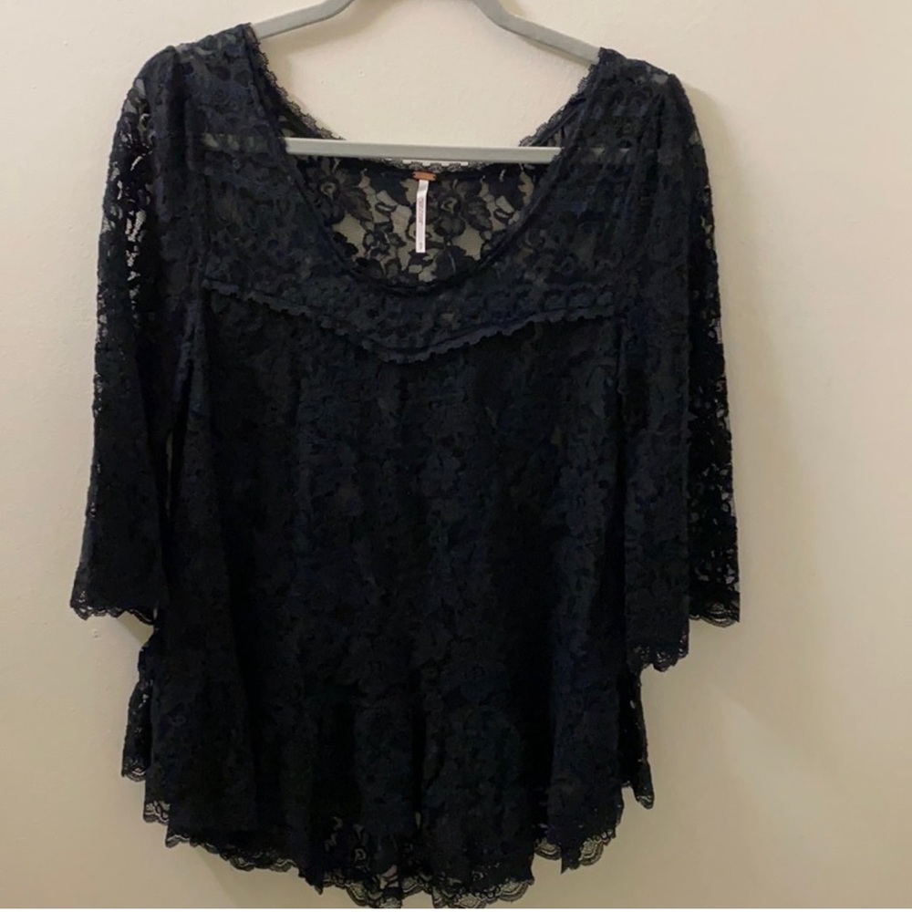 Free People Black Lace Top